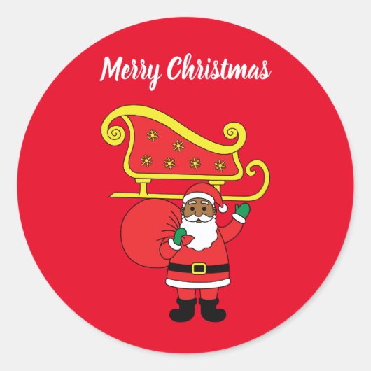 メリークリスマスアフリカ系アメリカ人サンタクロース赤 ラウンドシール (正面)