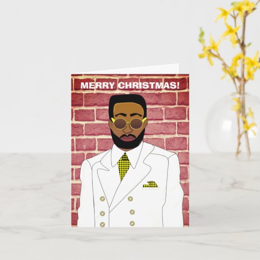 メリークリスマスアフリカ系アメリカ人男性クリスマス カード (黄色い花)