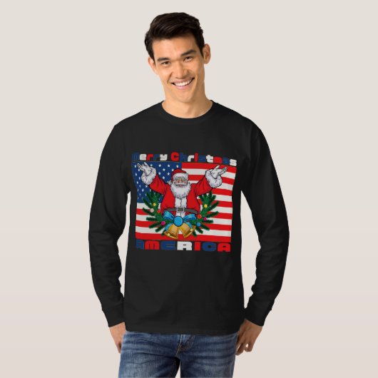 メリークリスマスアメリカサンタクローおもしろいスUSA Tシャツ (正面フル)