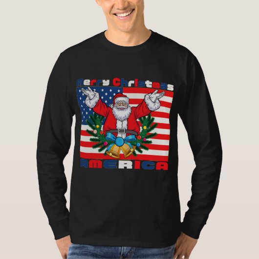 メリークリスマスアメリカサンタクローおもしろいスUSA Tシャツ (正面)