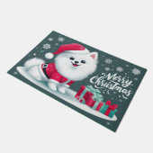 メリークリスマスアメリカンエスキムドッグサンタハットクリスマス ドアマット (アングル)