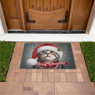 メリークリスマスアメリカンショートヘア猫サンタ猫 ドアマット