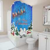 メリークリスマスアメリカ人のエスキモー犬とサンタ シャワーカーテン (インサイチュ)