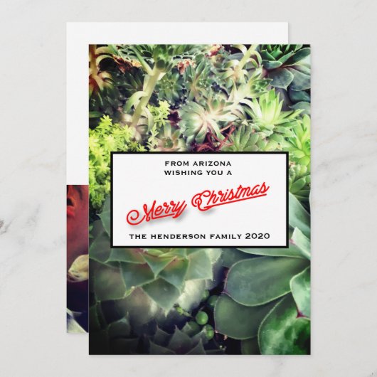 メリークリスマスアリゾナのサボテンの家族写真 シーズンカード (正面/裏面)