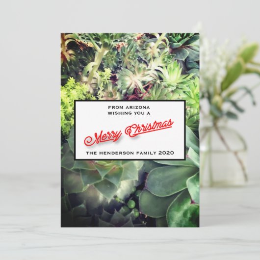 メリークリスマスアリゾナのサボテンの家族写真 シーズンカード (スタンド正面)