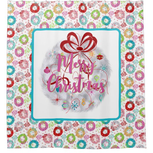 メリークリスマスアルミニウムリースレトロクリスマス シャワーカーテン (正面)