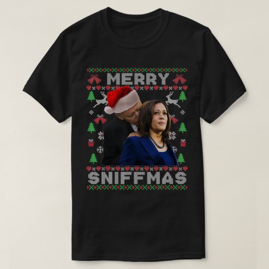 メリークリスマスアンチバイデン氏醜いクリスマス Tシャツ (デザイン正面)