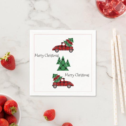 メリークリスマスアンティークレッドトラックホリデーナプキンス スタンダードカクテルナプキン (インサイチュ)