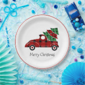メリークリスマスアンティークレッドトラックホリデー ペーパープレート (パーティー)