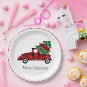 メリークリスマスアンティークレッドトラックホリデー ペーパープレート (パーティー)