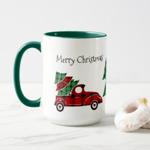 メリークリスマスアンティークレッドトラックマググリーン マグカップ