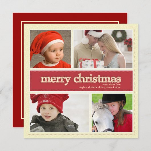 メリークリスマスアンティーク&レッド4フォトグリーティング シーズンカード (正面/裏面)