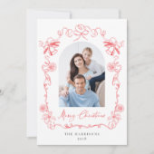 メリークリスマスアーチ写真手描き赤フレーム シーズンカード (正面)