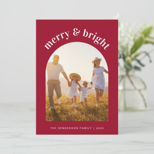 メリークリスマスアーチ写真赤 シーズンカード (スタンド正面)