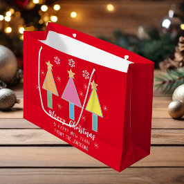 メリークリスマスアートファミリーモダン名かわいい ラージペーパーバッグ