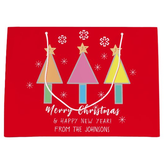 メリークリスマスアートファミリーモダン名かわいい ラージペーパーバッグ (正面)