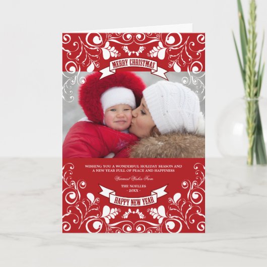 メリークリスマスアールヌーボーフローラが華やかな写真 シーズンカード (正面)