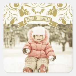 メリークリスマスアールヌーボーフローラが華やかな写真 スクエアシール