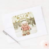 メリークリスマスアールヌーボーフローラが華やかな写真 スクエアシール (封筒)