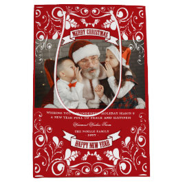 メリークリスマスアールヌーボーフローラが華やかな写真 ミディアムペーパーバッグ