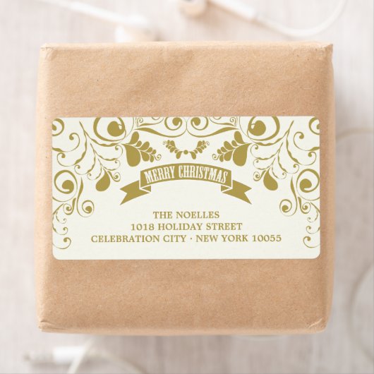 メリークリスマスアールヌーボーフローラホリデーアドレス ラベル (インサイチュ)