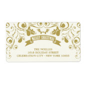 メリークリスマスアールヌーボーフローラホリデーアドレス ラベル (正面)