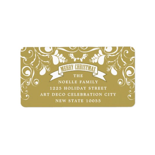メリークリスマスアールヌーボーフローラホリデーアドレス ラベル (正面)