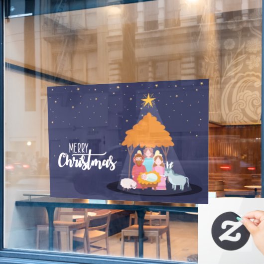 メリークリスマスイエス出生シーンウィンドウにしがみつく ウィンドウサイン (カフェ窓)