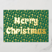 メリークリスマスイエズクロスレトロタイポグラフィグリーン 箔シーズンカード (正面)