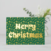 メリークリスマスイエズクロスレトロタイポグラフィグリーン 箔シーズンカード (立ち正面)