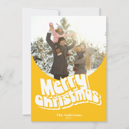 メリークリスマスイエローおもしろいレトロ写真 シーズンカード (正面)