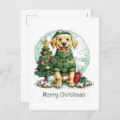 メリークリスマスイエローラブラドールレトリエバードッグ シーズンポストカード (正面/裏面)