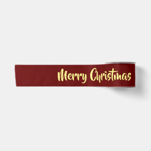 メリークリスマスイエロー文字オン赤 サテンリボン