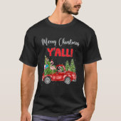 メリークリスマスイオールクリスマスツリーフラミンゴレッドプライ Tシャツ (正面)