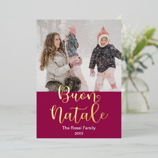 メリークリスマスイタリアン、ブーン・ナターレエレガント 箔シーズンカード (立ち正面)