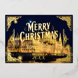 メリークリスマスイヤーハッピーホリデーズブダペスト金ゴールド 箔シーズンカード