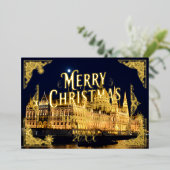 メリークリスマスイヤーハッピーホリデーズブダペスト金ゴールド 箔シーズンカード (立ち正面)