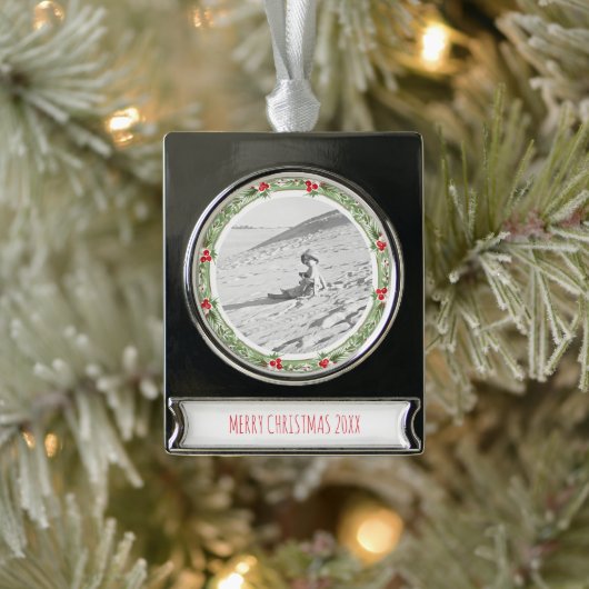 メリークリスマスイヤーリース写真年次ファミリー シルバープレートバナーオーナメント (ツリー)
