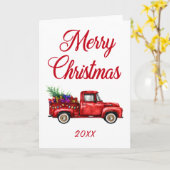 メリークリスマスイヤーヴィンテージレッドトラックギフトツリー カード (黄色い花)