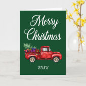 メリークリスマスイヤーヴィンテージレッドトラックツリーの贈り物 カード (黄色い花)