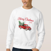 メリークリスマスイヤー水彩ヴィンテージレッドトラック スウェットシャツ (正面)