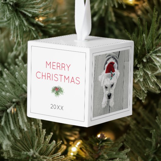 メリークリスマスイヤーPet写真x 4ホリデーおもしろい キューブオーナメント (ツリー)