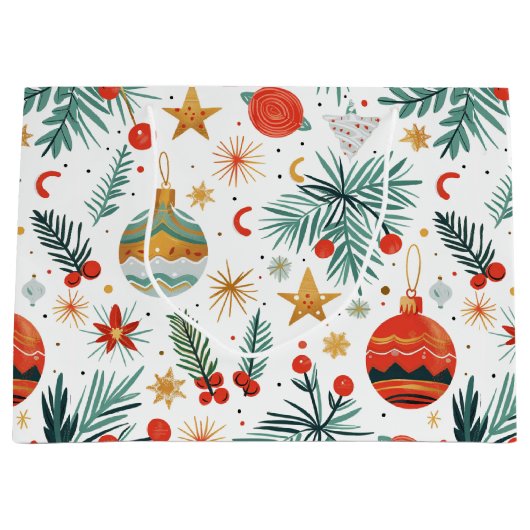 メリークリスマスイラストレーションパターン ラージペーパーバッグ (正面)