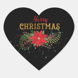 メリークリスマスイングリッシュブラックレッド金ゴールドハート ハートシール