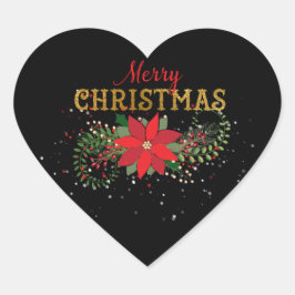 メリークリスマスイングリッシュブラックレッド金ゴールドハート ハートシール