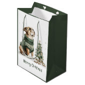 メリークリスマスイングリッシュブルドッグクリスマスツリー ミディアムペーパーバッグ (正面アングル)