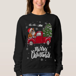 メリークリスマスイングリッシュブルドッグサンタレッドトラックXm スウェットシャツ