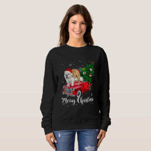 メリークリスマスイングリッシュブルドッグサンタレッドトラックXm スウェットシャツ