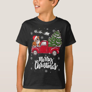 メリークリスマスイングリッシュブルドッグサンタレッドトラックXm Tシャツ