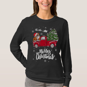 メリークリスマスイングリッシュブルドッグサンタレッドトラックXm Tシャツ
